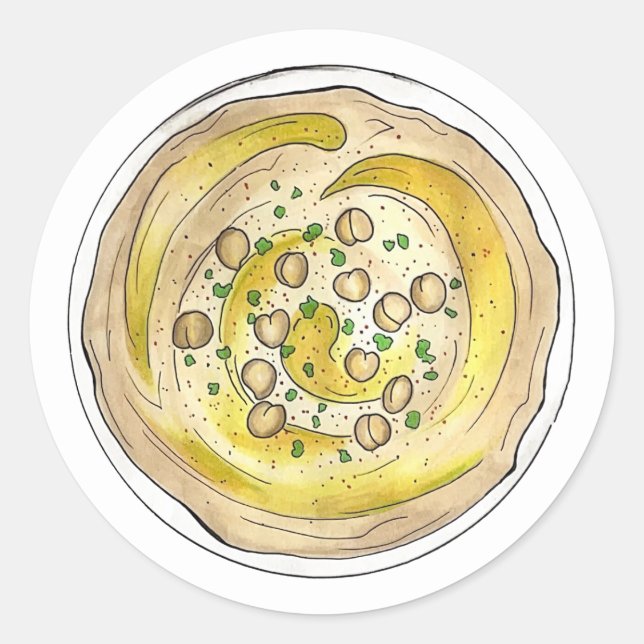 Hummus Houmous Mediterranean Middle Eastern Food Classic Round Sticker (Front)