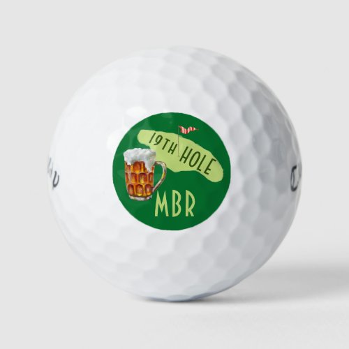 Humor 19TH Hole Beer Glass Putt Initials Golf Ball