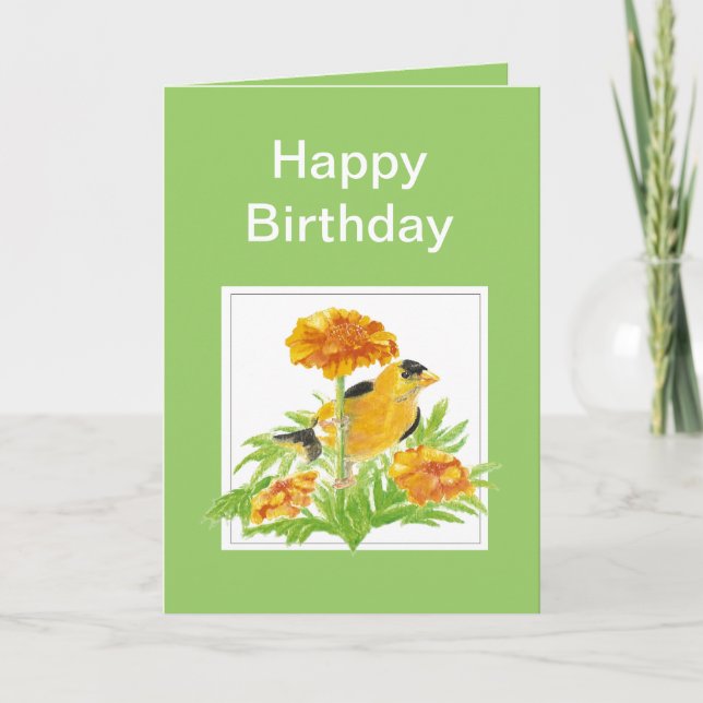 Humor Birthday, Goldfinch & Marigold Card (Front)