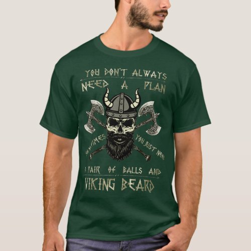 Humor Brave Beard Viking Scull T Vikings Ax Mens  T_Shirt