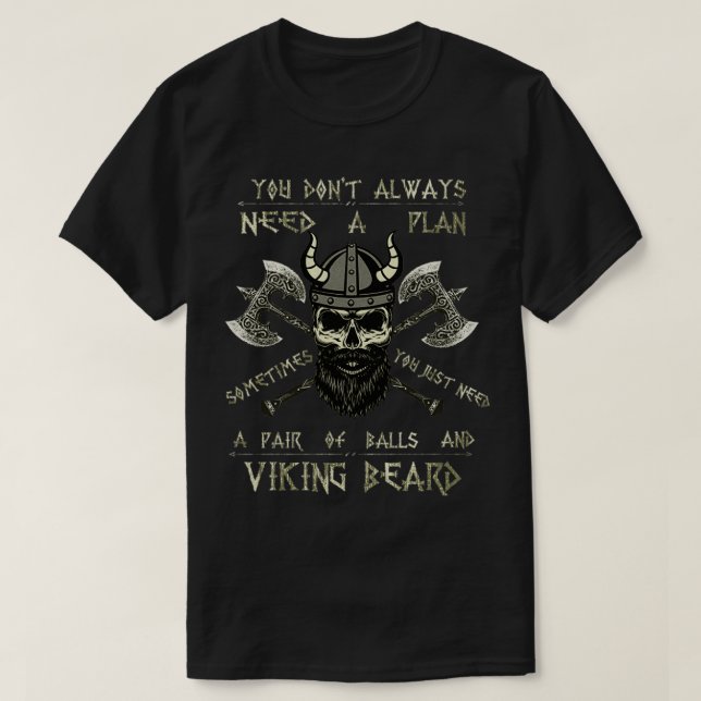 Humor Brave Beard Viking Scull T Vikings Axe Mens  T-Shirt (Design Front)