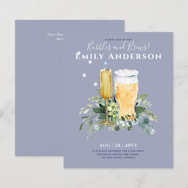 Humor Bubbles n Brews Beer Champers Bridal Shower  (Front/Back)