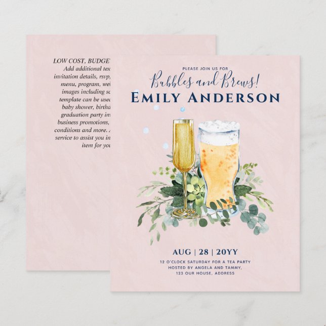 Humor Bubbles n Brews Beer Champers Bridal Shower  (Front/Back)