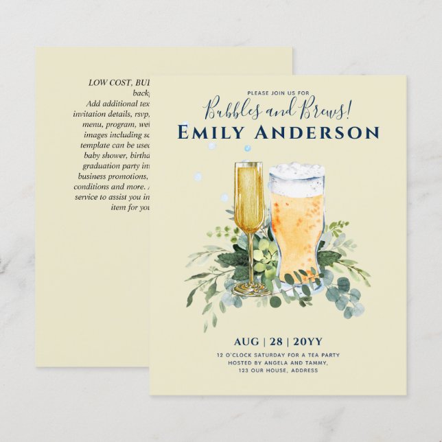 Humor Bubbles n Brews Beer Champers Bridal Shower  (Front/Back)