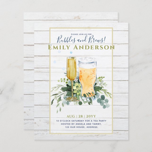 Humor Bubbles n Brews Beer Champers Bridal Shower  (Front/Back)