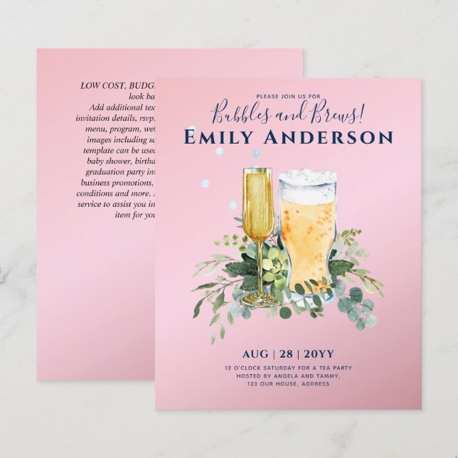 Humor Bubbles n Brews Beer Champers Bridal Shower  (Front/Back)