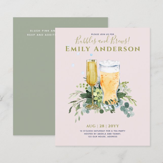 Humor Bubbles n Brews Beer Champers Bridal Shower  (Front/Back)