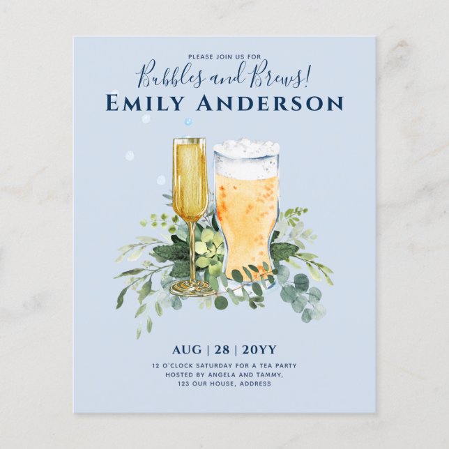 Humor Bubbles n Brews Beer Champers Bridal Shower  Flyer (Front)