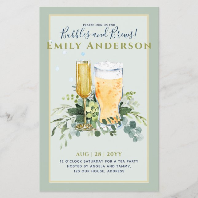 Humor Bubbles n Brews Beer Champers Bridal Shower  Flyer (Front)