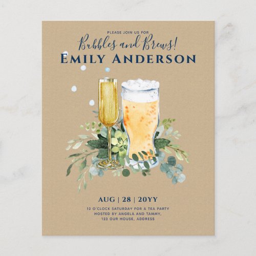 Humor Bubbles n Brews Beer Champers Bridal Shower  Flyer