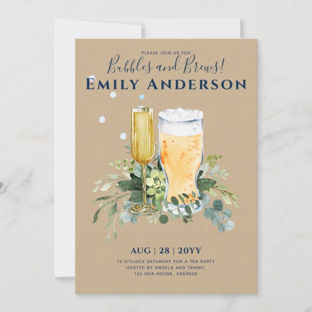 Humor Bubbles n Brews Beer Champers Bridal Shower  Invitation (Front)