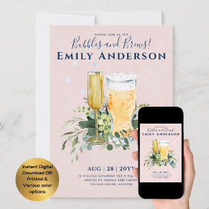 Humor Bubbles n Brews Beer Champers Bridal Shower Invitation