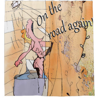 Humor Cartoon Funny Singing in the Shower Novelty Shower Curtain