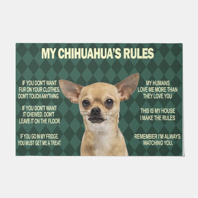 Humor Cihuahua Dog Rules Mat, Chihuahua Owner Doormat (Front)