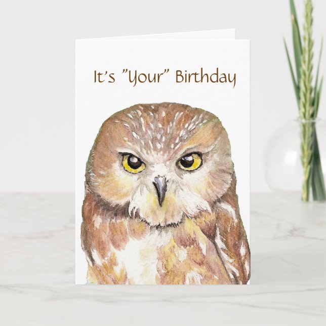 Humor,  Cute Owl "Give a Hoot"  Birthday Card (Front)
