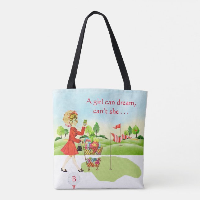 Humor Grocery Shopping vs Golf Girl Can Dream Tote Bag (Back)