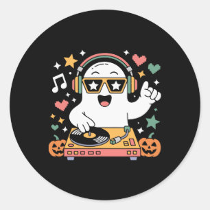 Humor Halloween Ghost Dj With Turntable Music Cost Classic Round Sticker