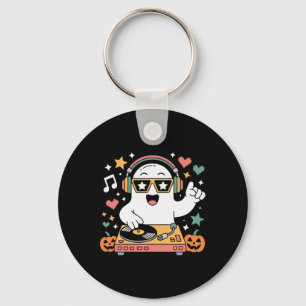 Humor Halloween Ghost Dj With Turntable Music Cost Keychain