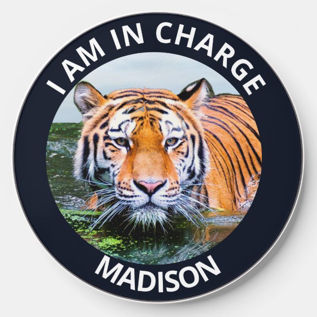 Humor In Charge Tiger Monogram Wireless Charger (Front)