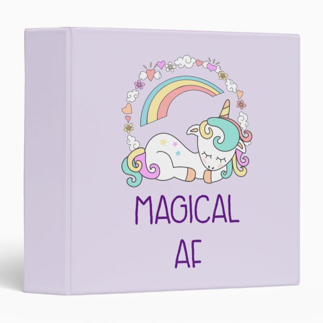 Humor - Magical AF. Unicorn, Rainbow & Cute Stuff Binder (Front/Spine)