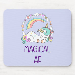 Humor - Magical AF. Unicorn, Rainbow & Cute Stuff Mouse Pad