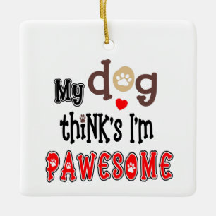 Humor My Dog Thinks I’m Pawesome Photo Name  Ceram Ceramic Ornament