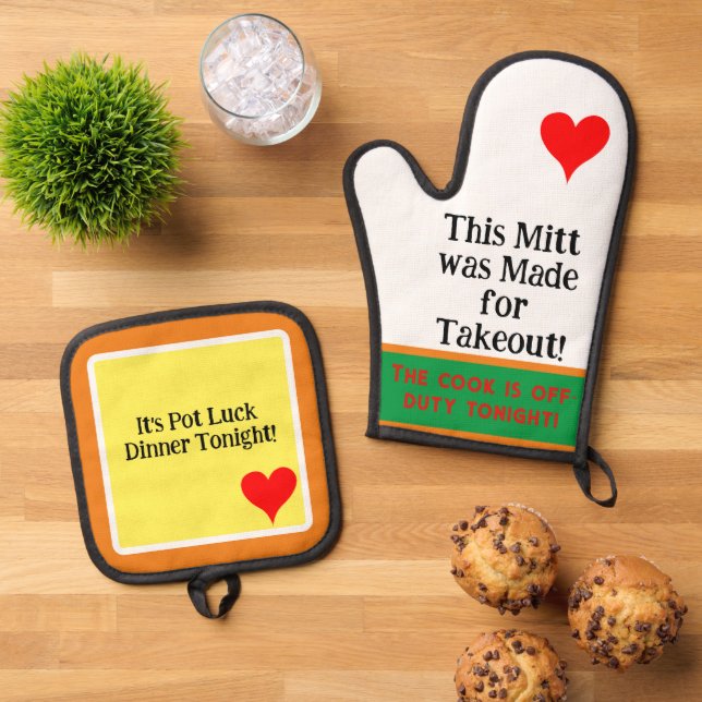 Humor Pot Luck Dinner Tonight Green Orange  Oven Mitt & Pot Holder Set (Top Down)