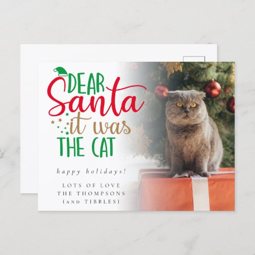 Humor Santa It Was The Cat Photo Holiday Postcard