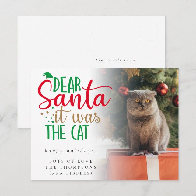 Humor Santa It Was The Cat Photo Holiday Postcard (Front/Back)