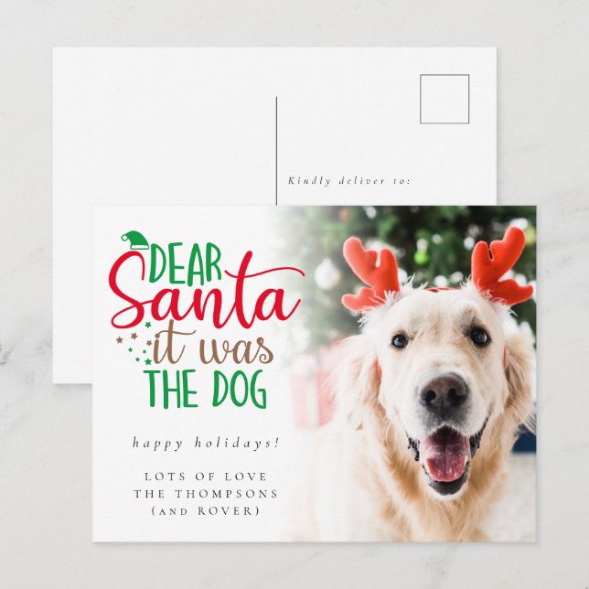 Humor Santa It Was The Dog Photo Holiday Postcard (Front/Back)