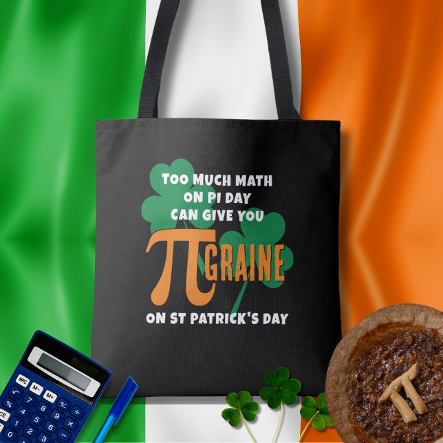 Humor St Patrick's Day Pi Day Math Tote Bag (Fun St Patrick's Day and Pi Day design with customizable text.)