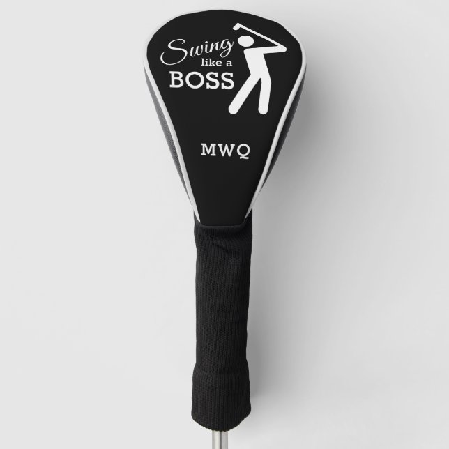 Humor SWING LIKE A BOSS Black Monogram DRIVER  Gol Golf Head Cover (Front)