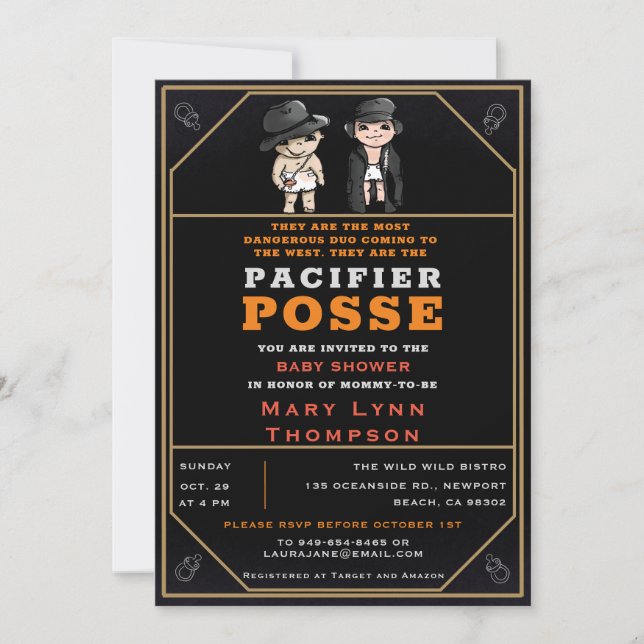Humor Twins Pacifier Posse Wild West Baby Shower Invitation (Front)
