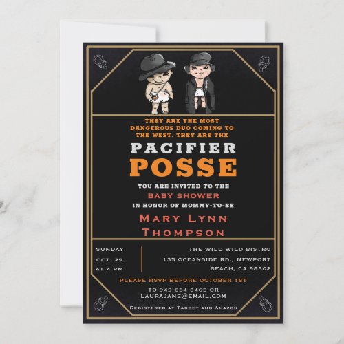 Humor Twins Pacifier Posse Wild West Baby Shower Invitation