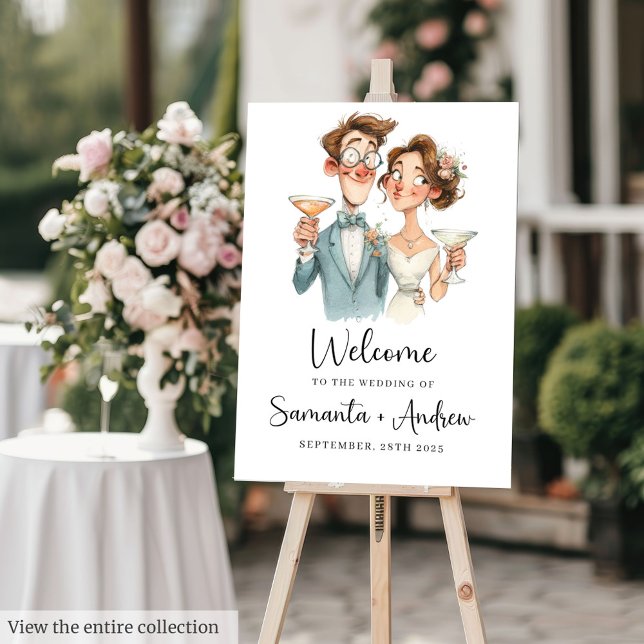 Humor Wedding Poster Watercolor Quirky Couple Art (Humor Wedding Poster Watercolor Quirky Couple Art)