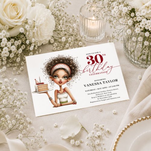 Humor Whimsical Woman 30th Birthday Deep Red Invitation