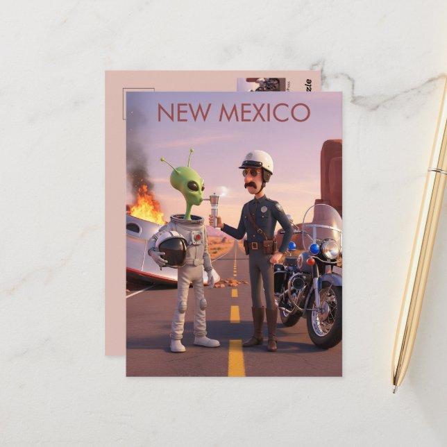 Humorous 3d New Mexico Alien Themed Postcard (Front/Back In Situ)