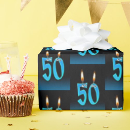 humorous 50th birthday candles with eyeballs wrapping paper