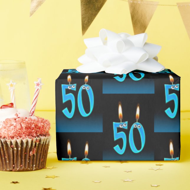 humorous 50th birthday candles with eyeballs wrapping paper (Birthday Party)