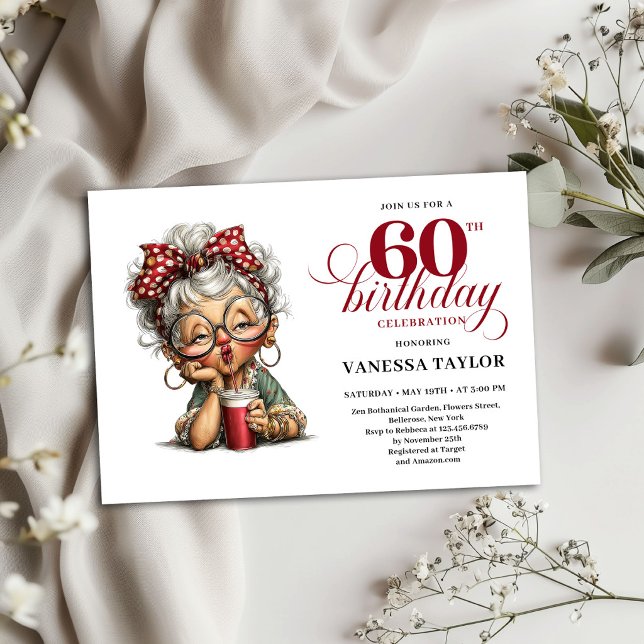 Humorous 60th Birthday Invitation Old Lady Design (Humorous 60th Birthday Invitation Old Lady Design)