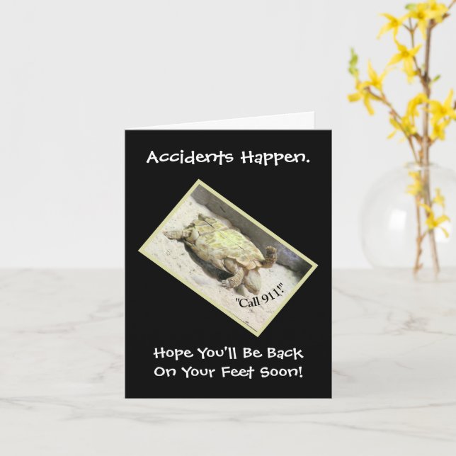 HUMOROUS ACCIDENT CARD/TURTLE UPSIDE DOWN/Call911 Card (Yellow Flower)