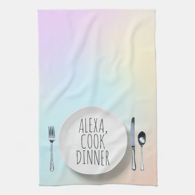humorous Alexa Command for cooking dinner Kitchen Towel (Vertical)