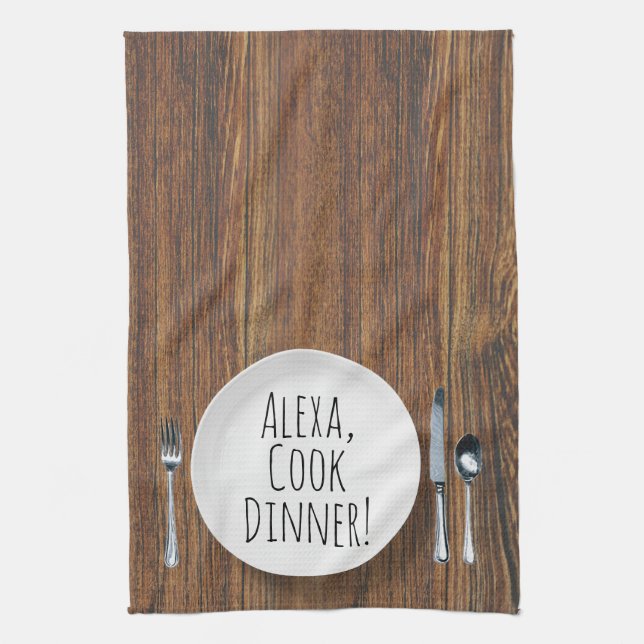 humorous Alexa Command for cooking dinner Kitchen Towel (Vertical)