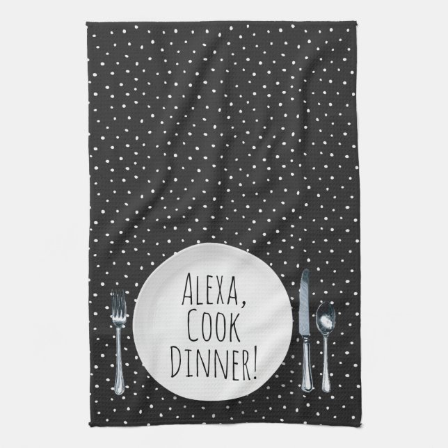 humorous Alexa Command for cooking dinner Kitchen Towel (Vertical)
