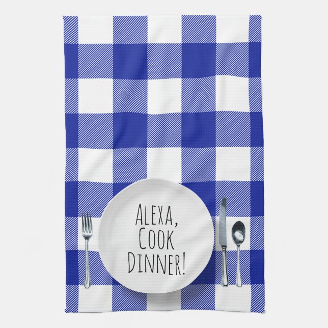 humorous Alexa Command for cooking dinner Kitchen Towel (Vertical)