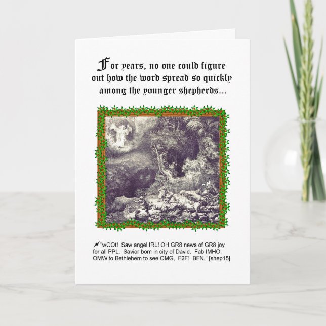 Humorous Angel-Shepherd Theme Christmas Card (Front)