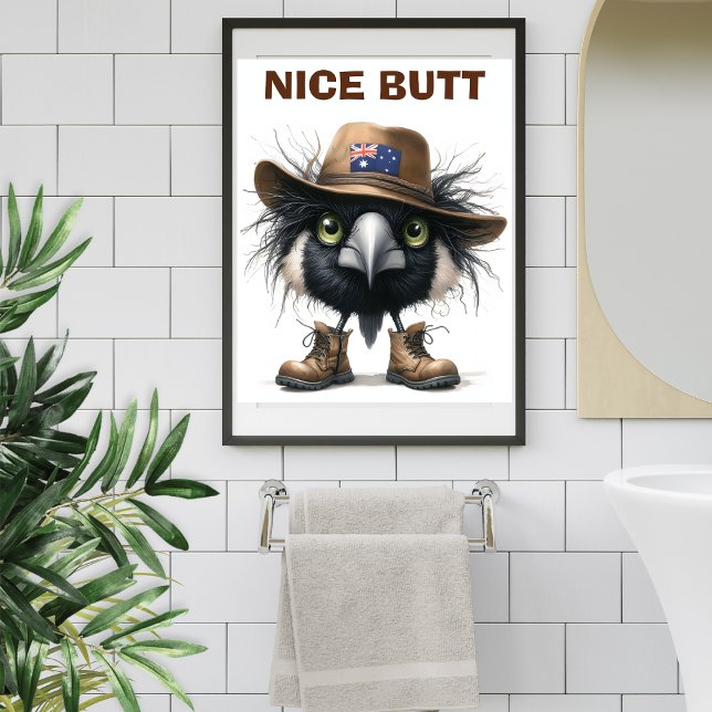 Humorous Australian Magpie Neutral  Earthy Toilet Poster (Creator Uploaded)