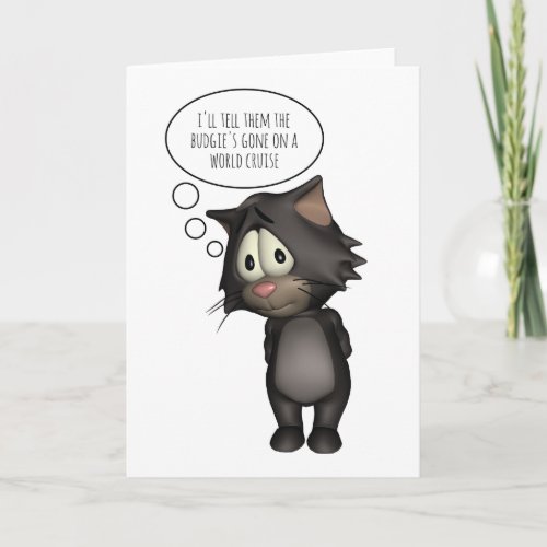 Humorous Bad Cat Eats Budgie Greeting Card