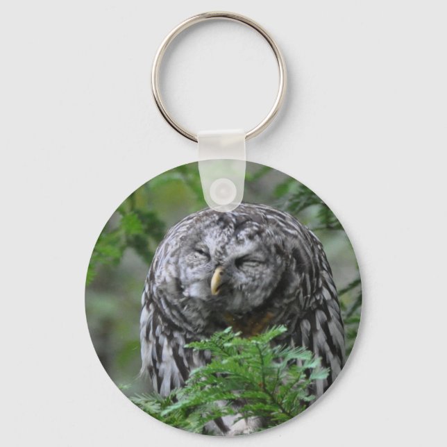 Humorous Barred Owl Keychain (Front)