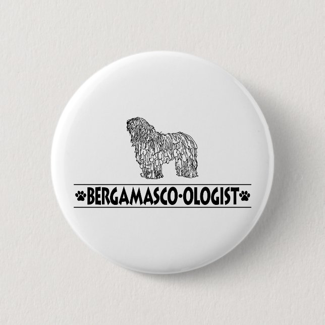 Humorous Bergamasco Dog Pinback Button (Front)